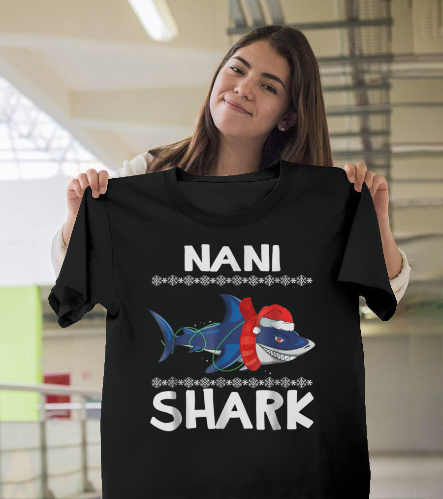 Nani Shark Christmas Santa Hat Snowflakes T-Shirt