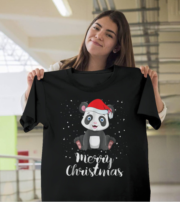 Merry Christmas Panda Bear Santa Hat Family Matching T-Shirt