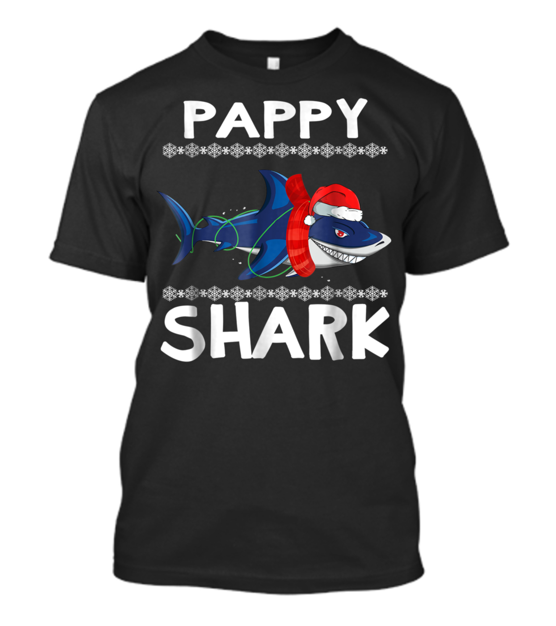 Pappy Shark Christmas Santa Hat Family Ugly T-Shirt