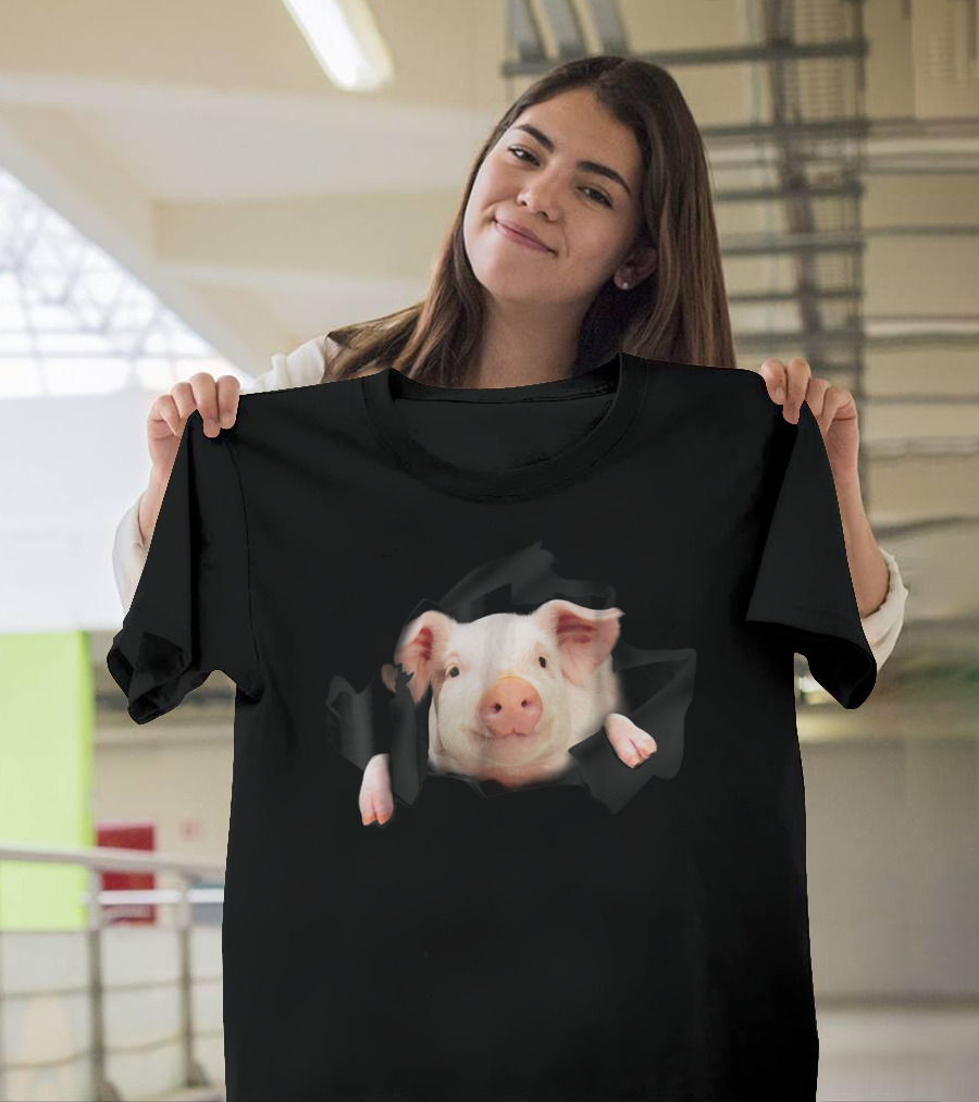 Pig Clawing Through Hole In Background Pig Farmer T-Shirt