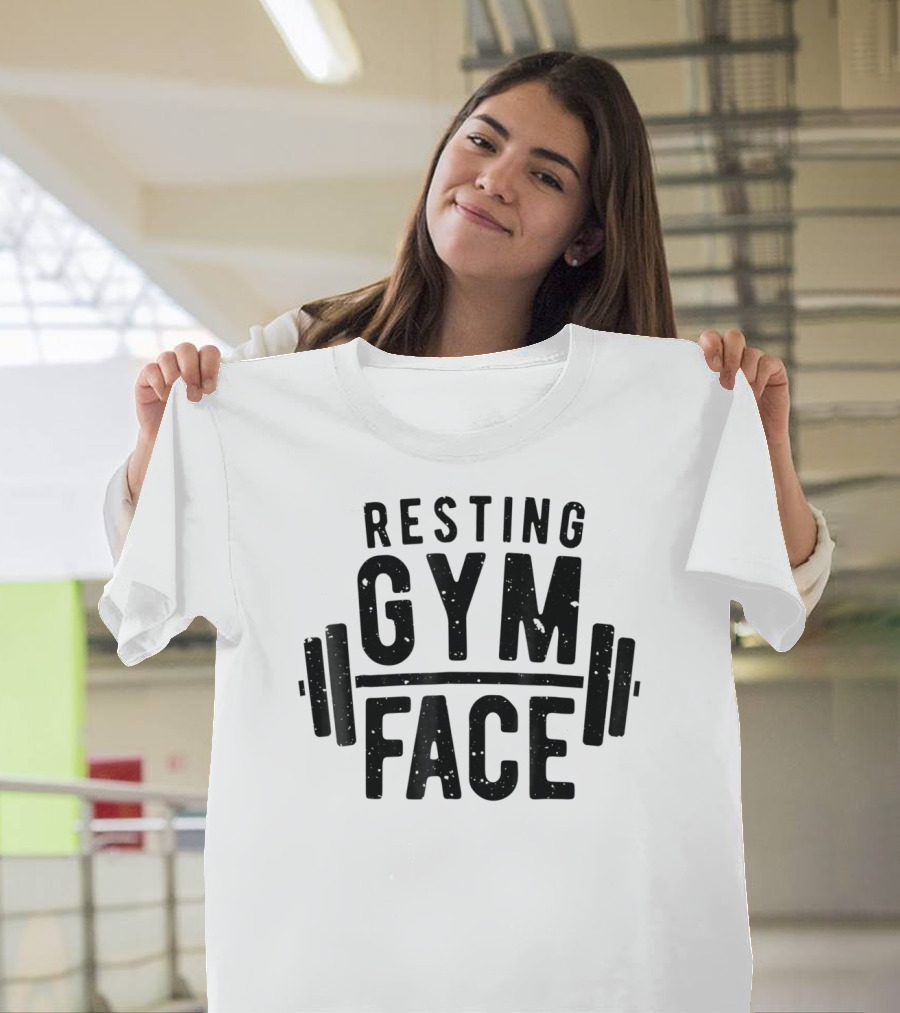 Resting Gym Face Fitness Funny Workout Barbell T-Shirt