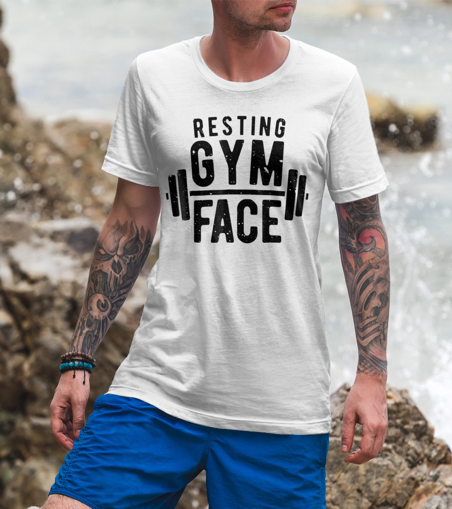 Resting Gym Face Fitness Funny Workout Barbell T-Shirt