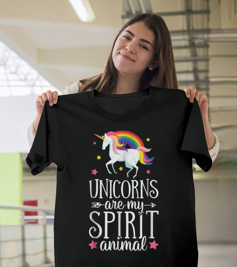 Unicorns Are My Spirit Animal Rainbow Stars Fantasy T-Shirt