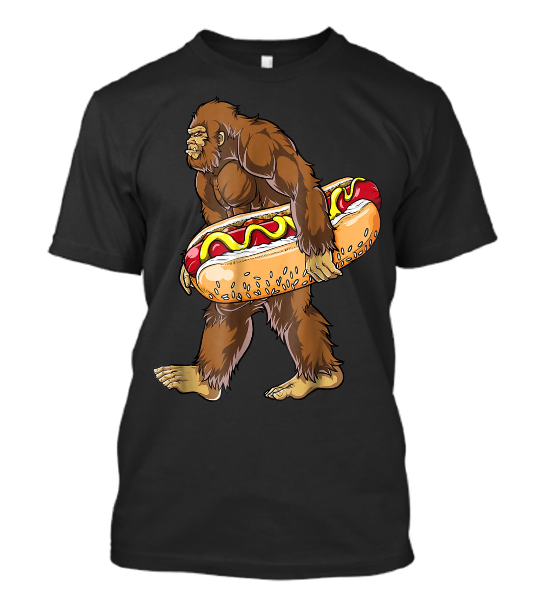 Bigfoot Carrying Giant Hotdog Sasquatch Food Lovers T-Shirt