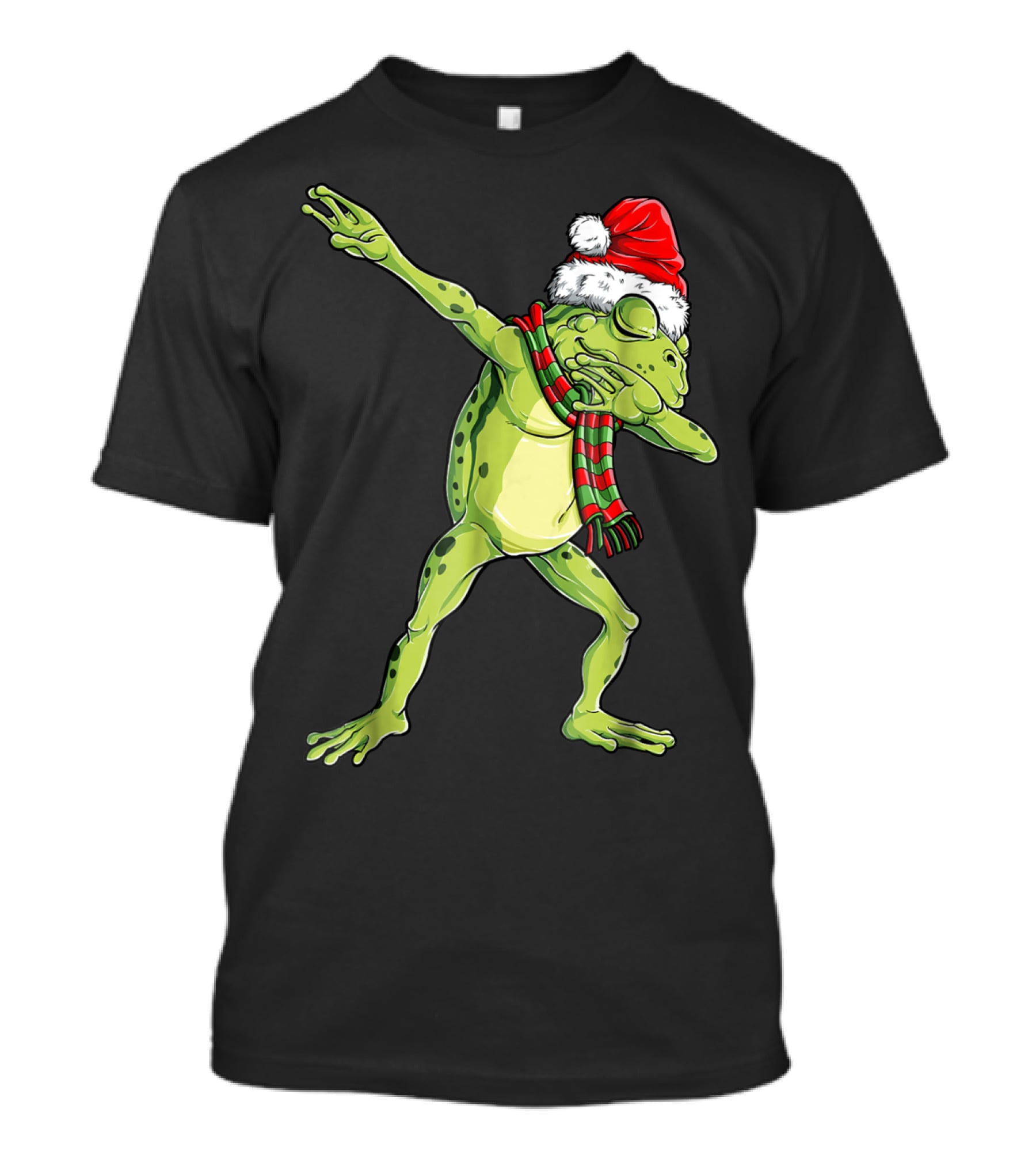Christmas Dabbing Frog With Santa Hat And Scarf T-Shirt