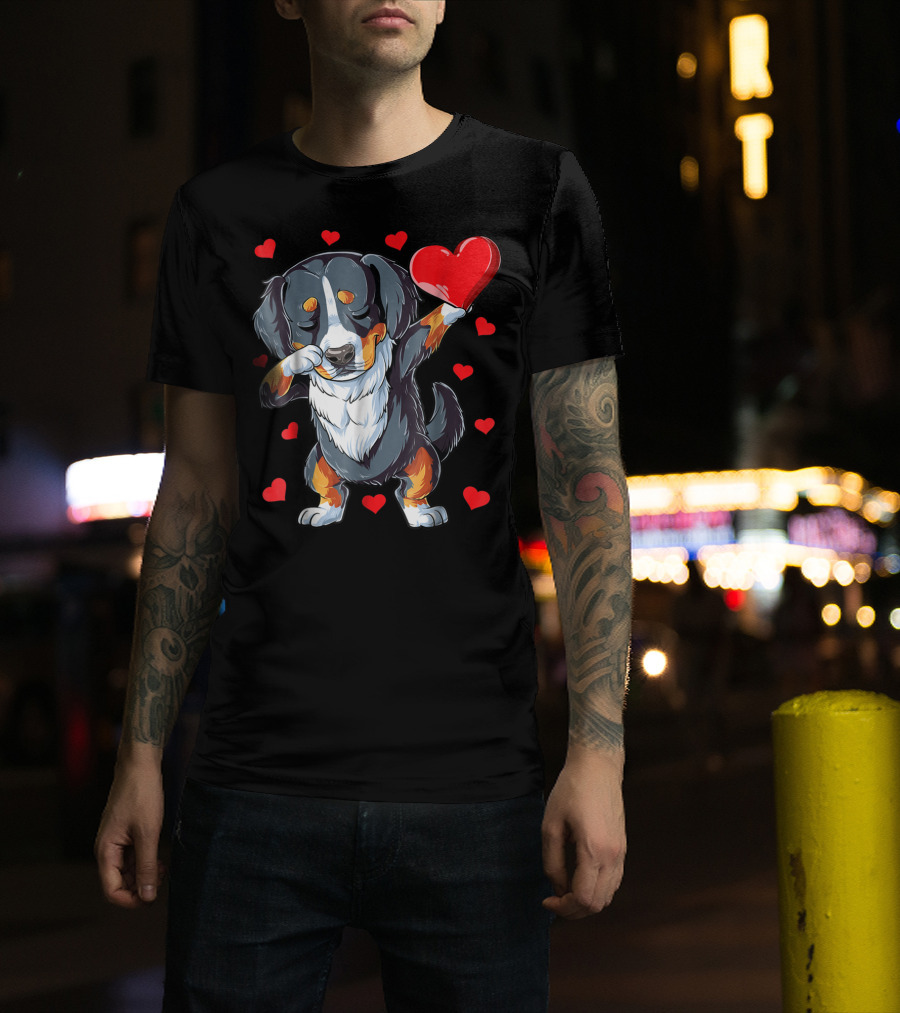 Bernese Mountain Dog Dabbing Heart Valentines Day Boys18 T-Shirt