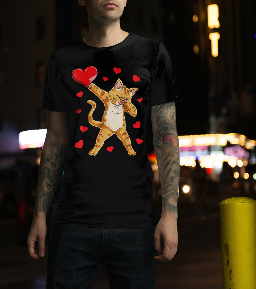 Dabbing Cat Heart Valentines Day Girls Kitten Lover 14 T-Shirt