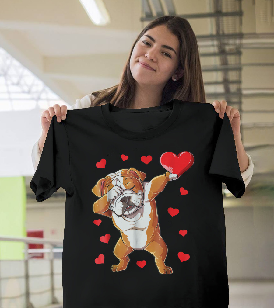Dabbing English Bulldog Valentines Day Dog Heart Boys16 Romantic Gesture T-Shirt
