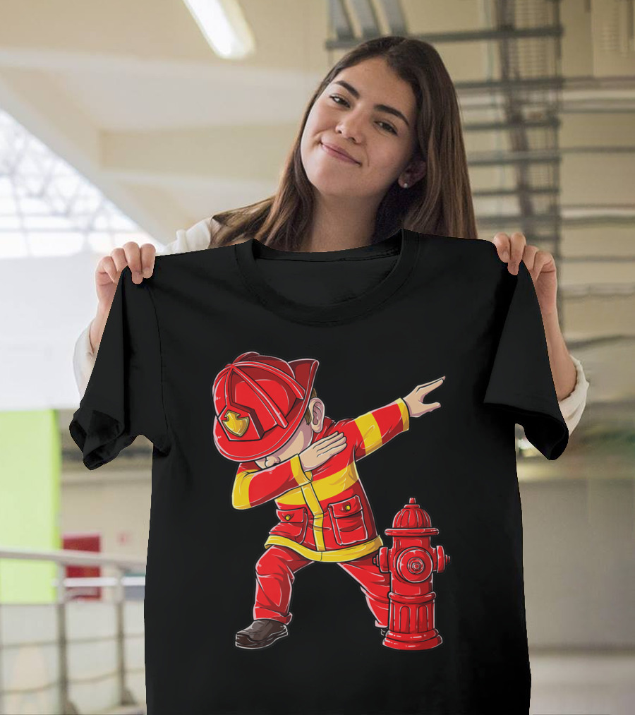 Dabbing Firefighter With Fire Hydrant Dab Dance Funny T-Shirt