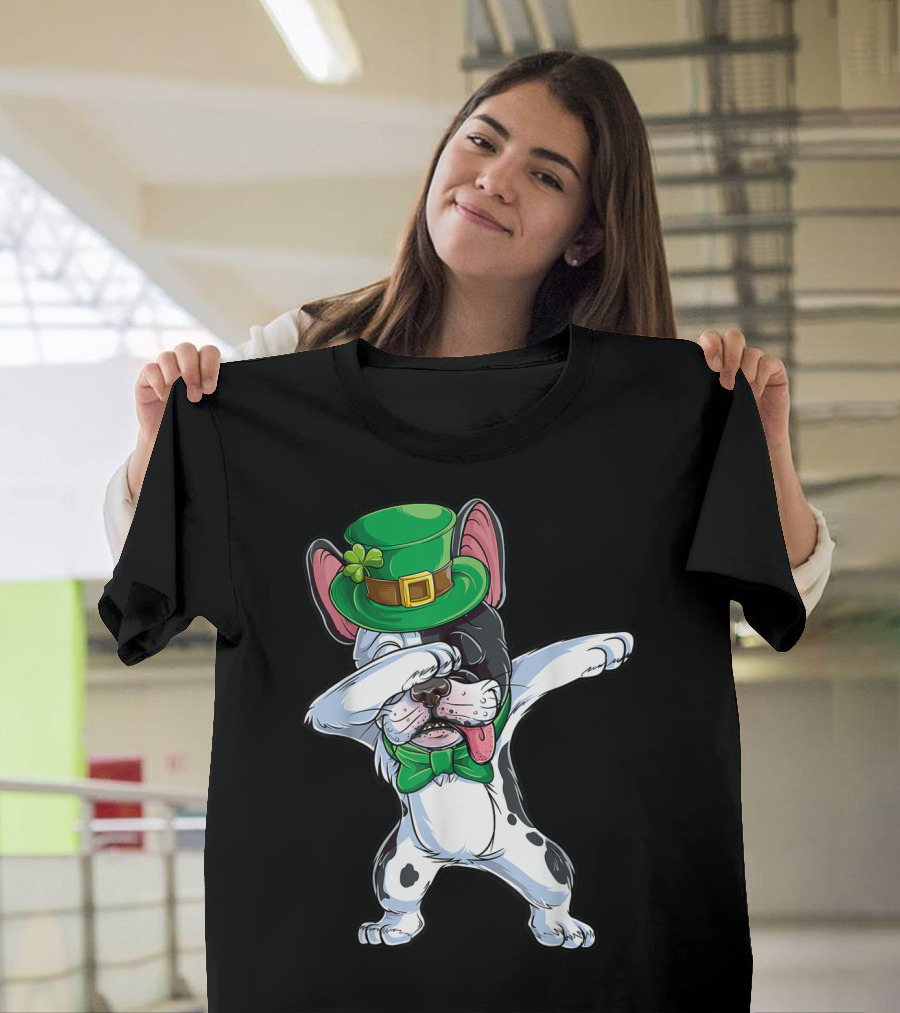 Dabbing French Bulldog St Patricks Day Leprechaun Hat Bow Tie T-Shirt