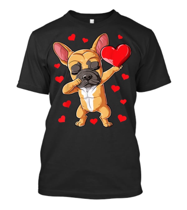 Dabbing French Bulldog Valentine’s Day Dog Heart Boys10 Red Hearts T-Shirt