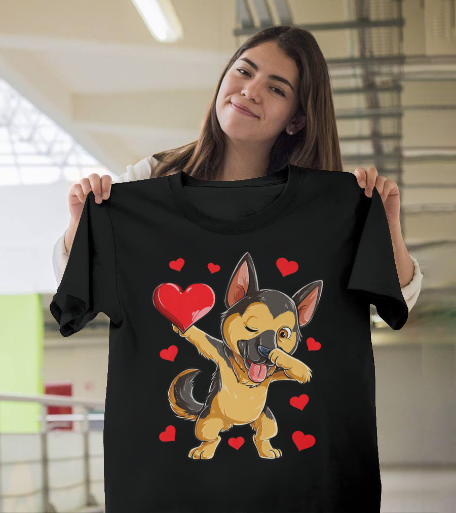 Dabbing German Shepherd Valentine Dog with Hearts Boys Love T-Shirt
