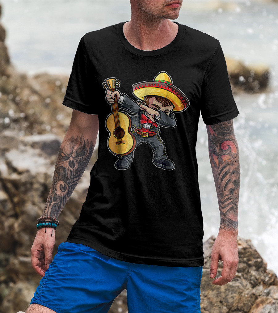 Dabbing Mariachi Guitar Cinco De Mayo Dab Men Kids Sombrero T-Shirt