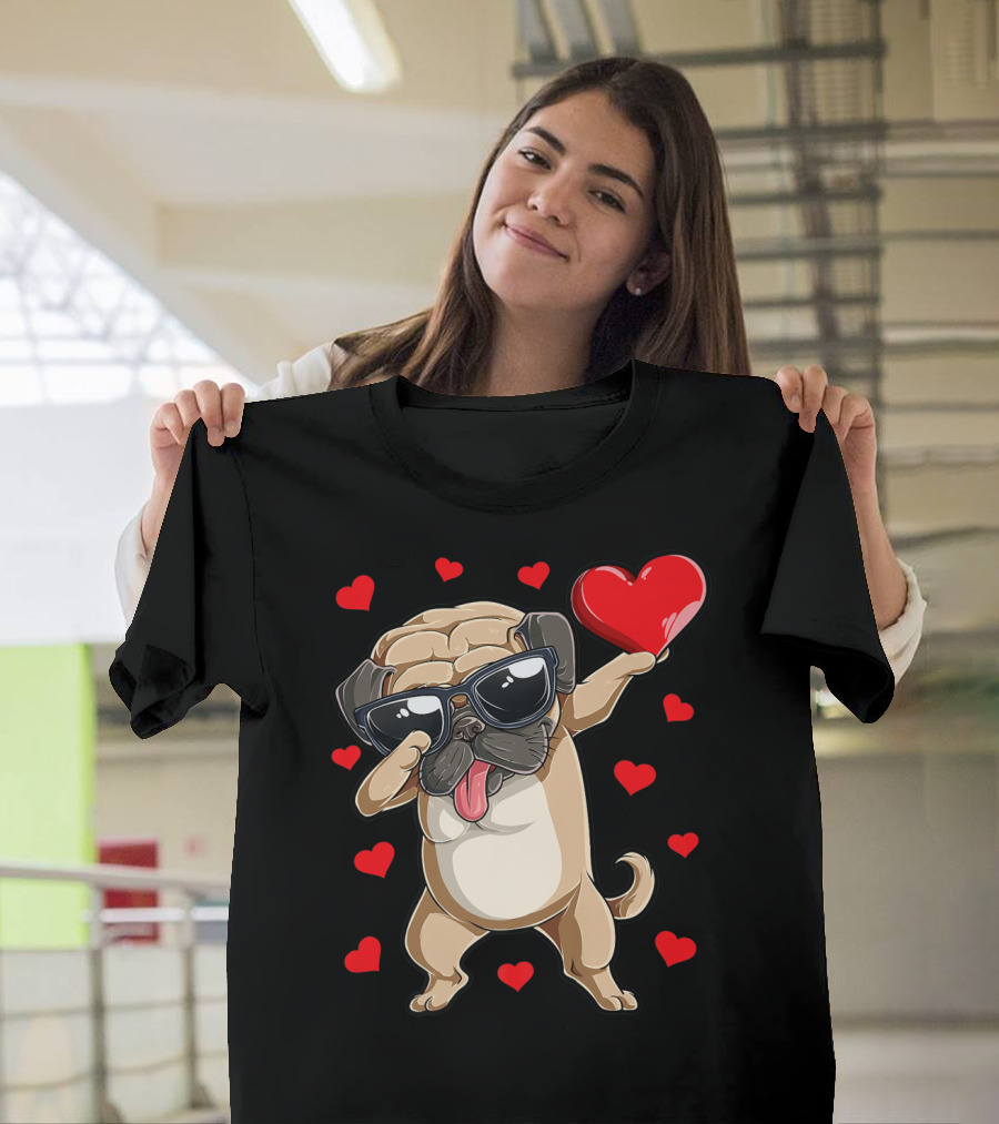 Valentines Day Dog Lover Heart Dabbing Pug Boys Love10 T-Shirt