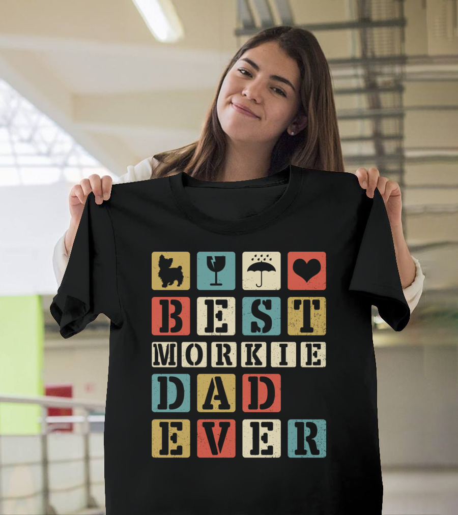 Best Morkie Dad Ever Vintage Style92 Blocks Heart Dog Elements T-Shirt