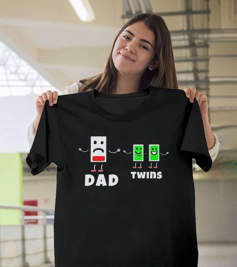 Dad Twins Low Battery Full Charge Family Humor T-Shirt