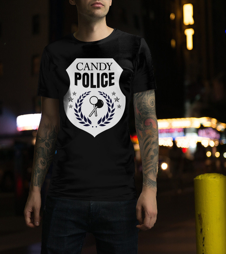 Candy Police Badge Funny Halloween Saying Parent Tee28 T-Shirt