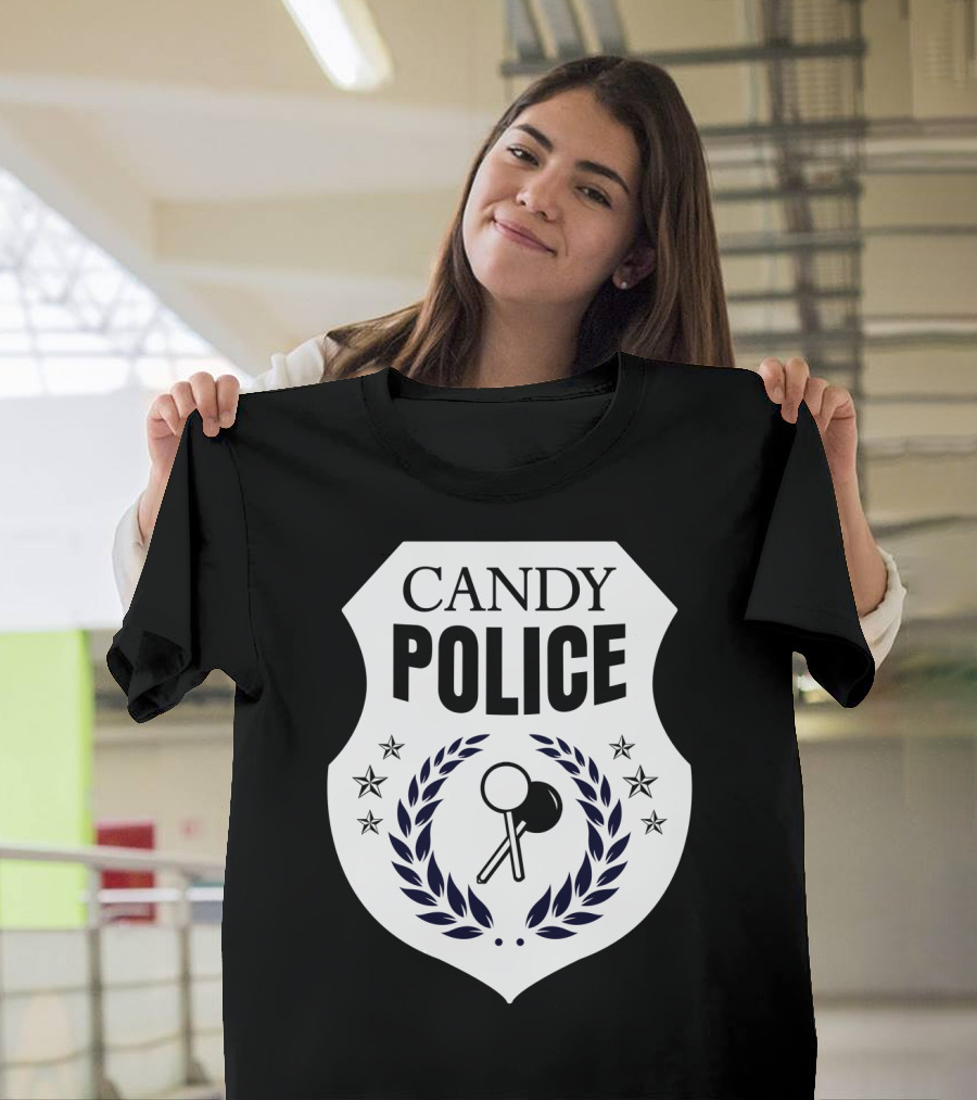 Candy Police Badge Funny Halloween Saying Parent Tee28 T-Shirt