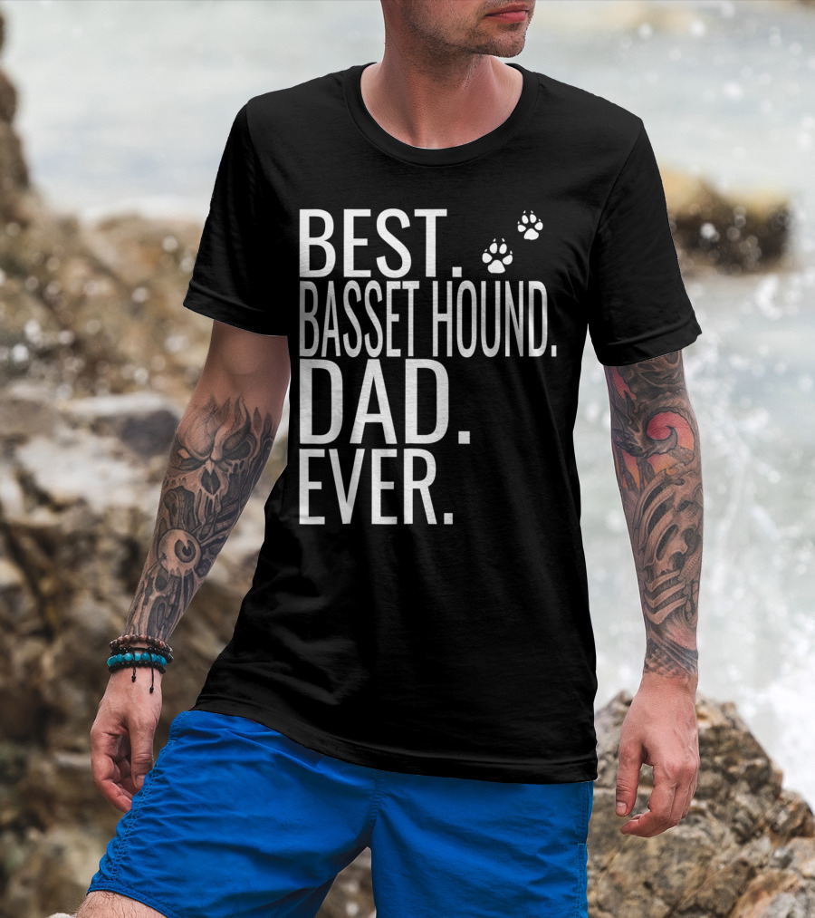 Best Basset Hound Dad Ever Mens Dog Paw Prints T-Shirt