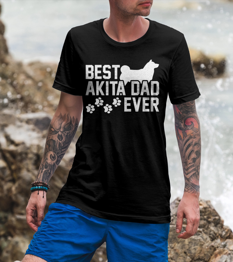 Best Akita Dad Ever Funny Idea With Paw Prints T-Shirt