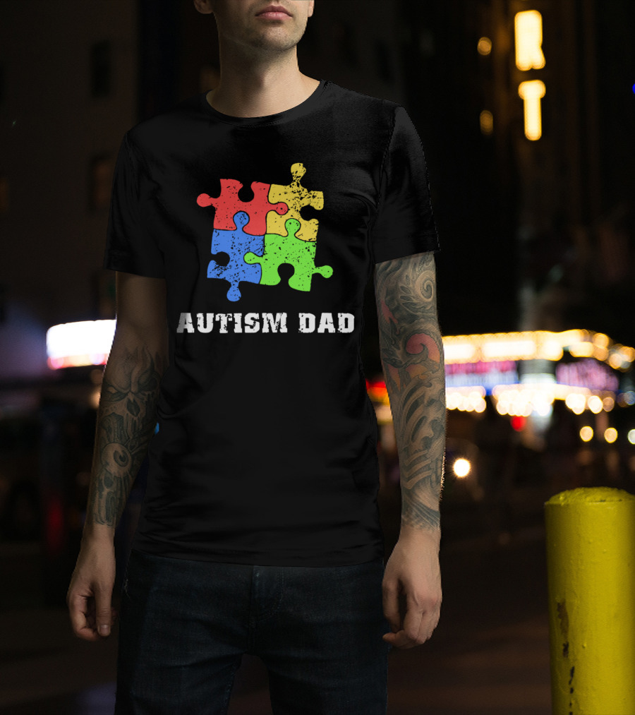 Autism Dad Puzzle Piece Support Educate Love Tee99 T-Shirt