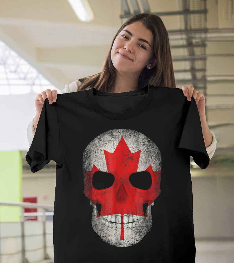 Canada Flag Skull Hockey Dad Canadian Boys T-Shirt