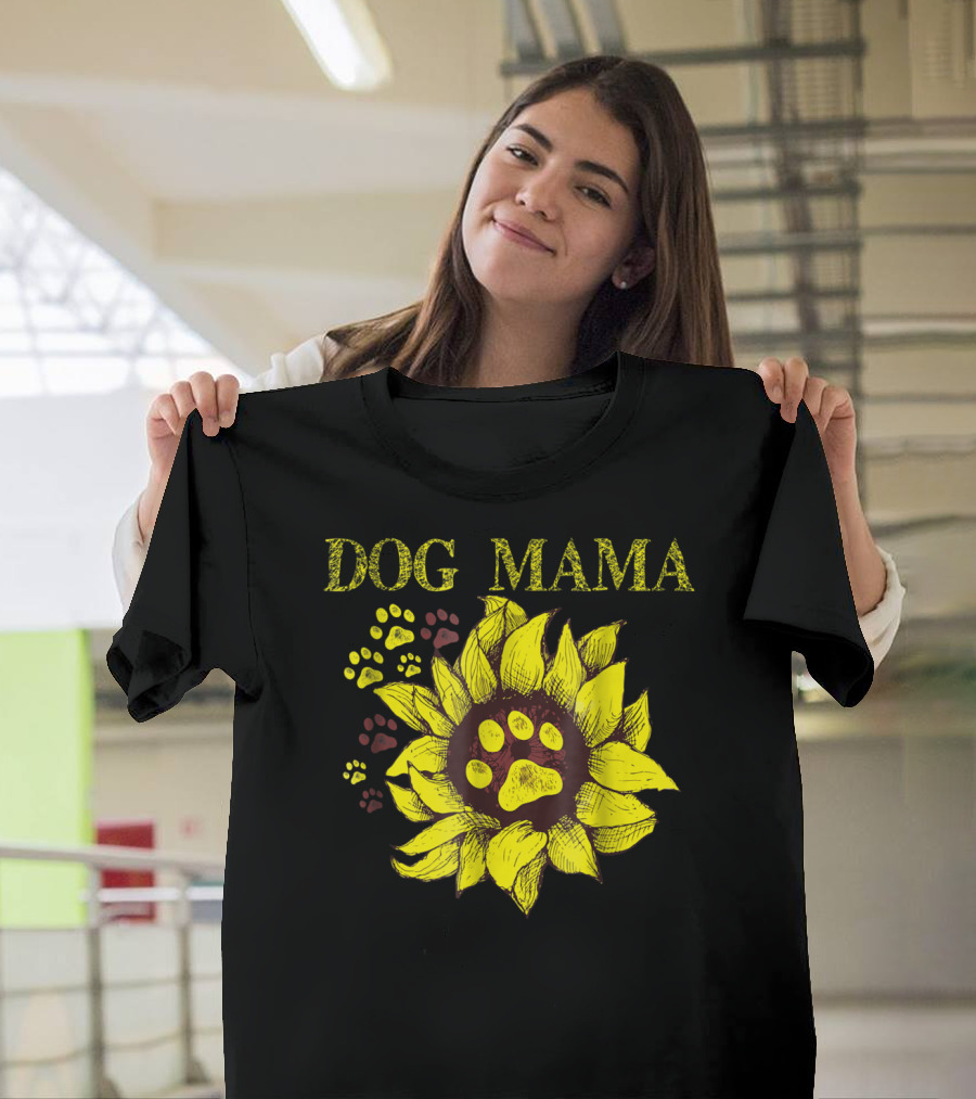 Dog Mama Sunflower Paw Prints T-Shirt