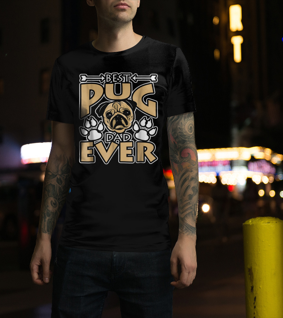 Best Pug Dad Ever With Paw Prints And Dog Bone Elements T-Shirt
