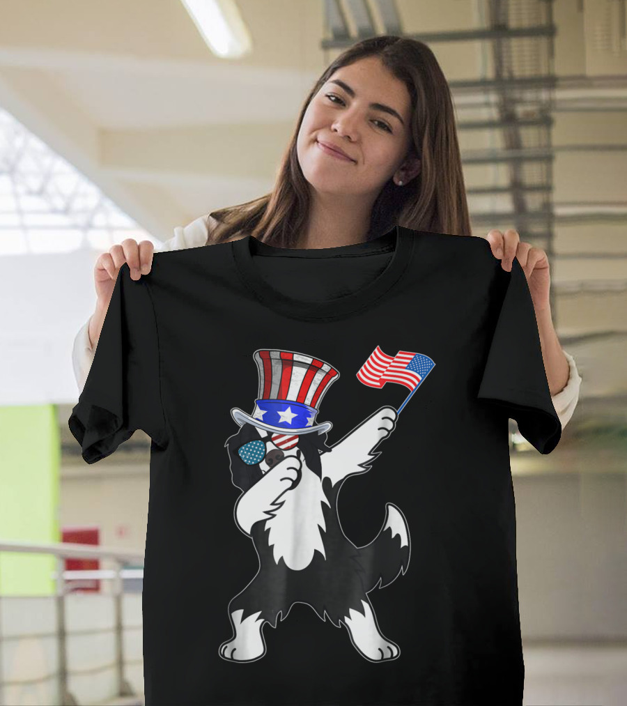 Border Collie Dabbing Dog Dad Patriotic 4th of July T-Shirt