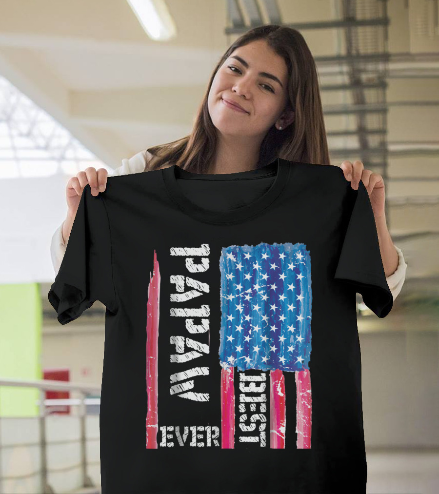 Best Papaw Ever Distressed American Flag Vertical Text and Stars T-Shirt