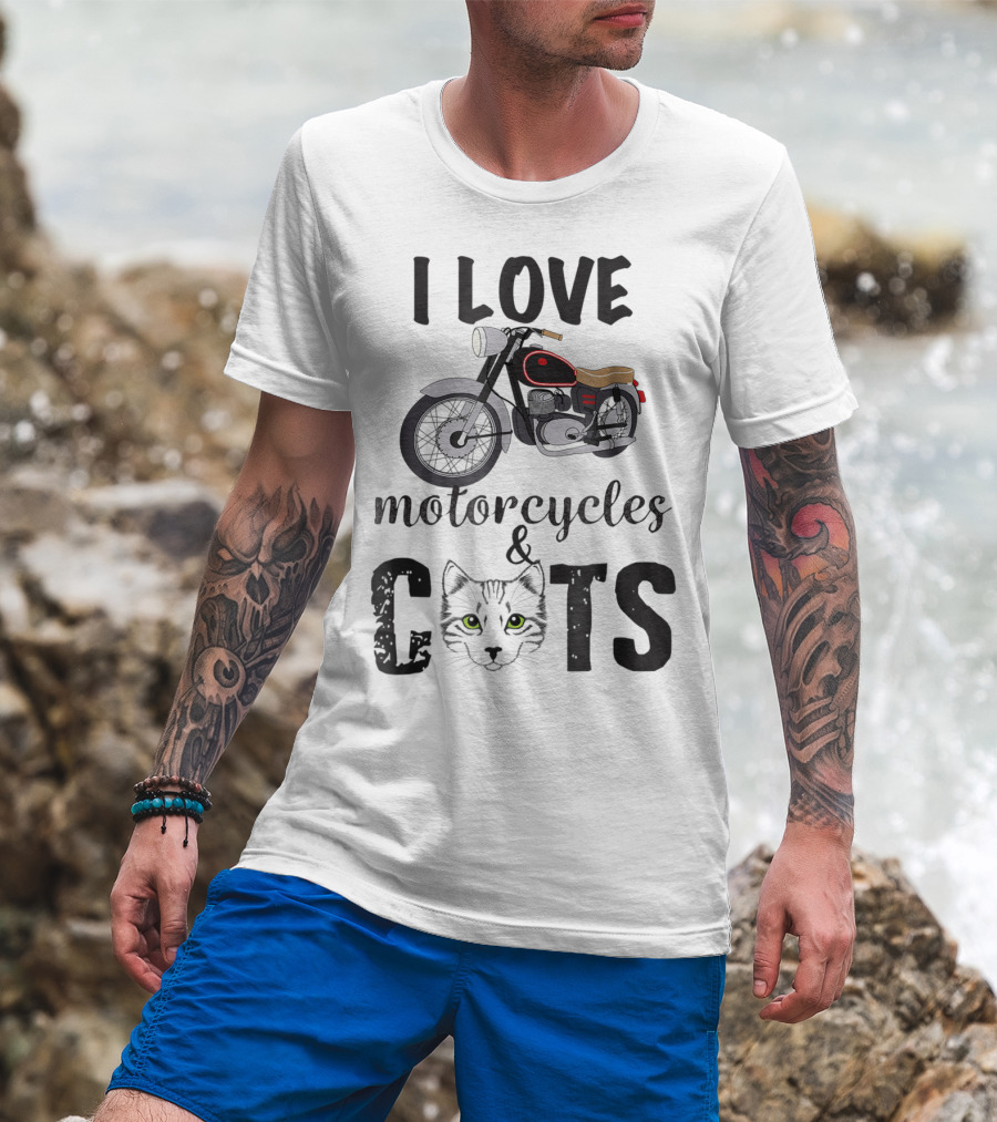 I Love Motorcycles And Cats Grandpa T-Shirt