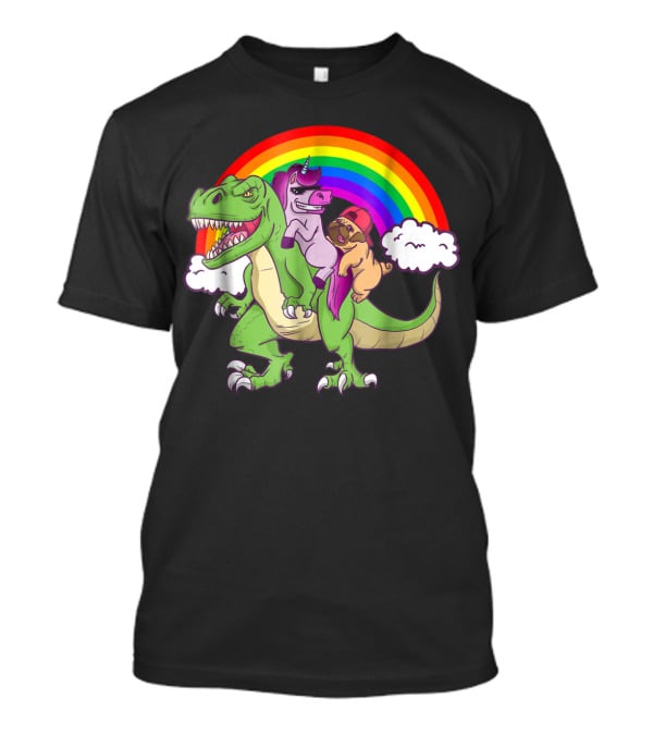 Dinosaur Unicorn Pug Dog Lovers Rainbow Adventure T-Shirt