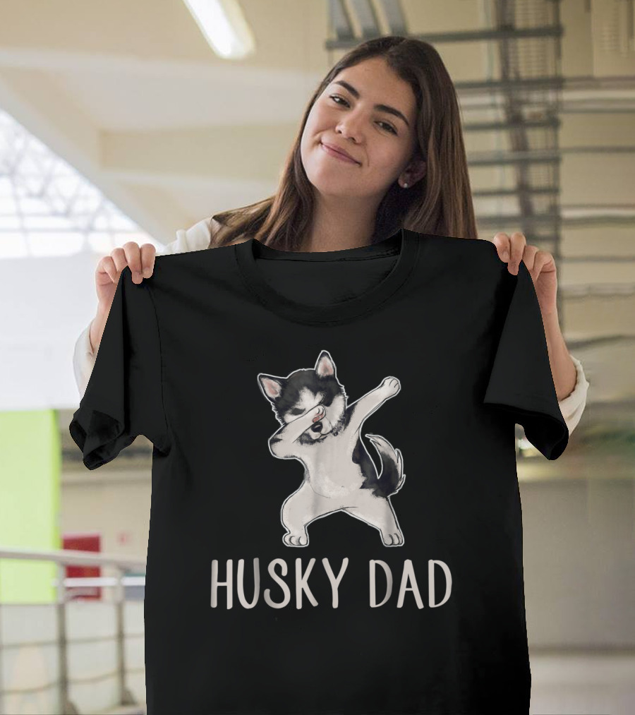 Husky Dad Funny Dabbing Cool Husky Dad T-Shirt