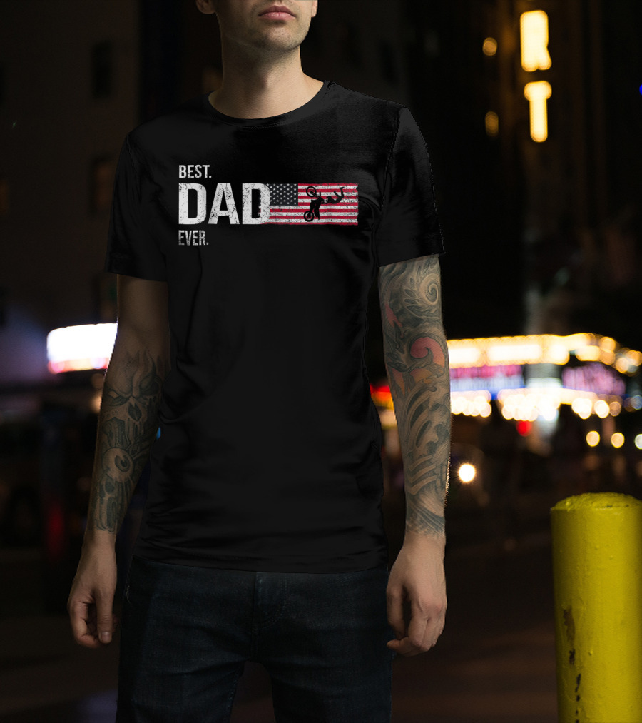 Best Dad Ever Motocross American Flag Biker80 T-Shirt
