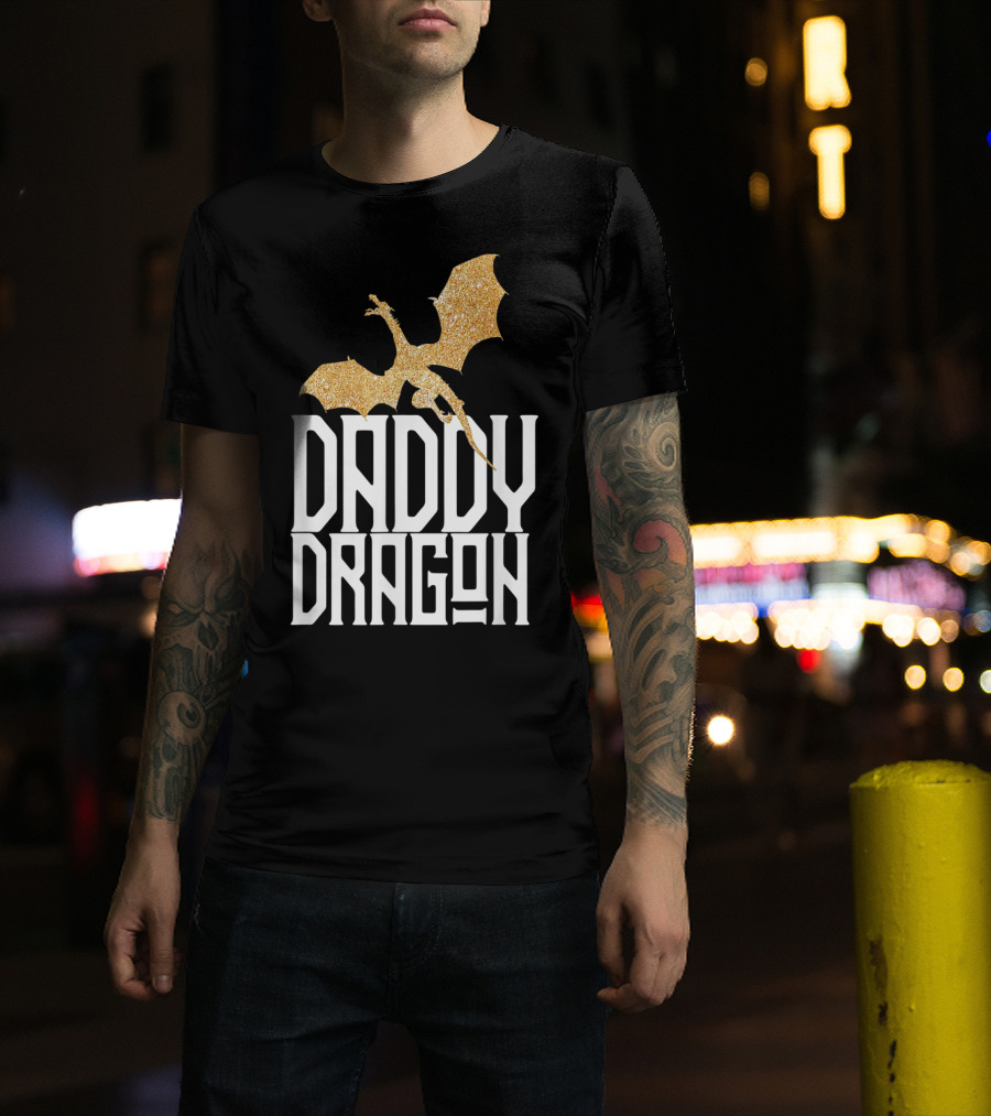 Daddy Dragon Gold Matching Family Tribe Dad Father Dragon T-Shirt