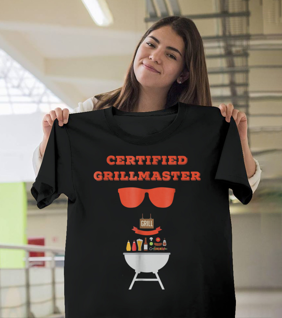 Certified Grillmaster Dad Pun BBQ99 Cooking Fun with Sunglasses and Grill T-Shirt