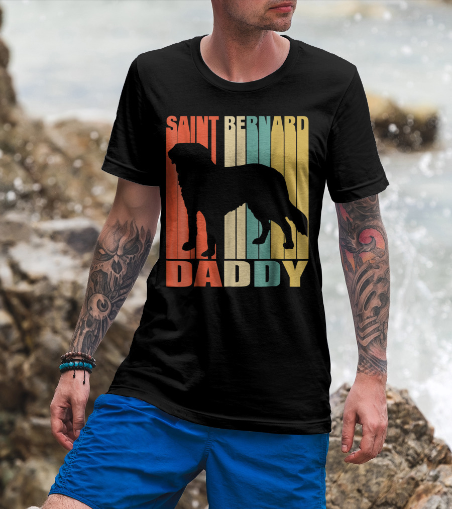 Saint Bernard Daddy Vintage Love Dog87 Retro Stripes T-Shirt