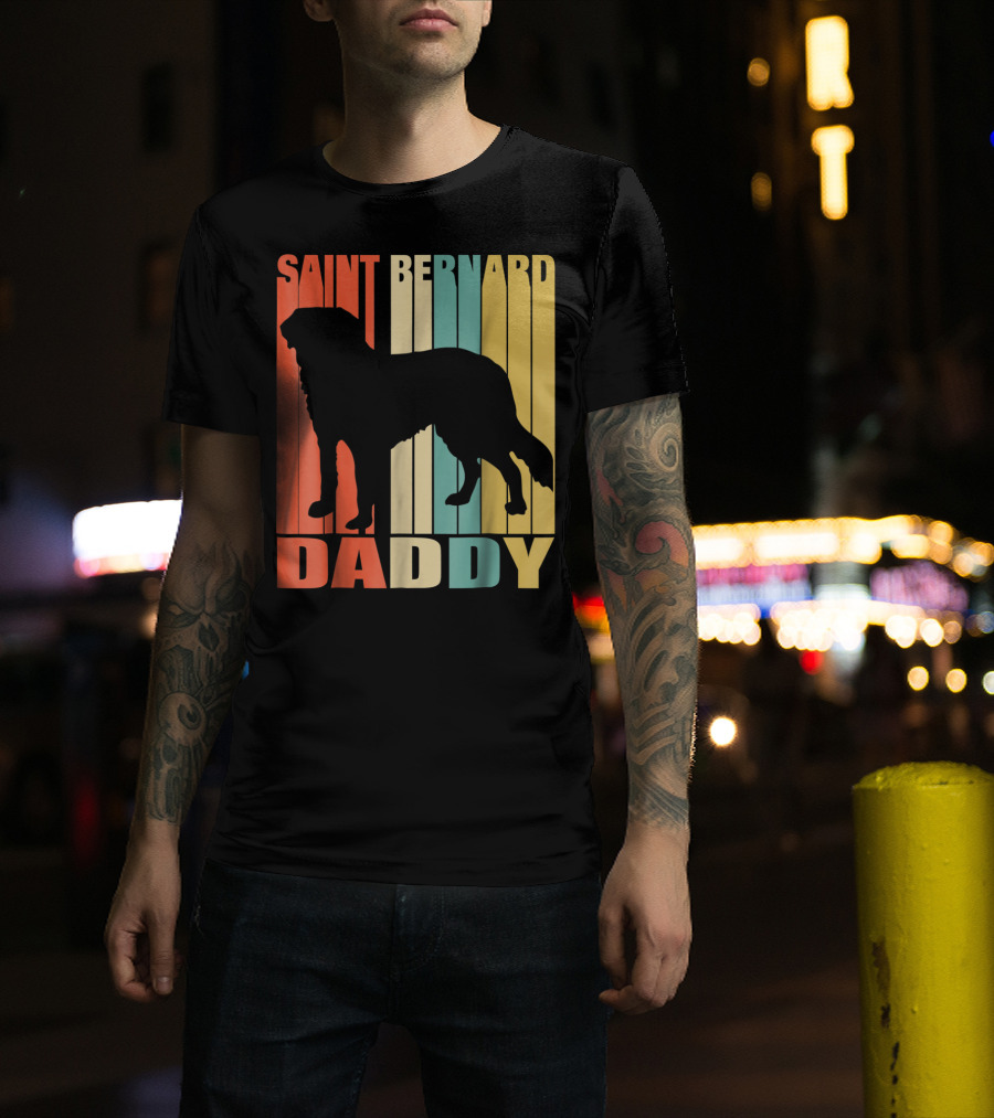 Saint Bernard Daddy Vintage Love Dog87 Retro Stripes T-Shirt