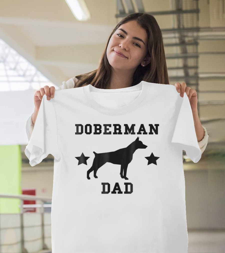 DOBERMAN DAD Dog Silhouette With Stars T-Shirt