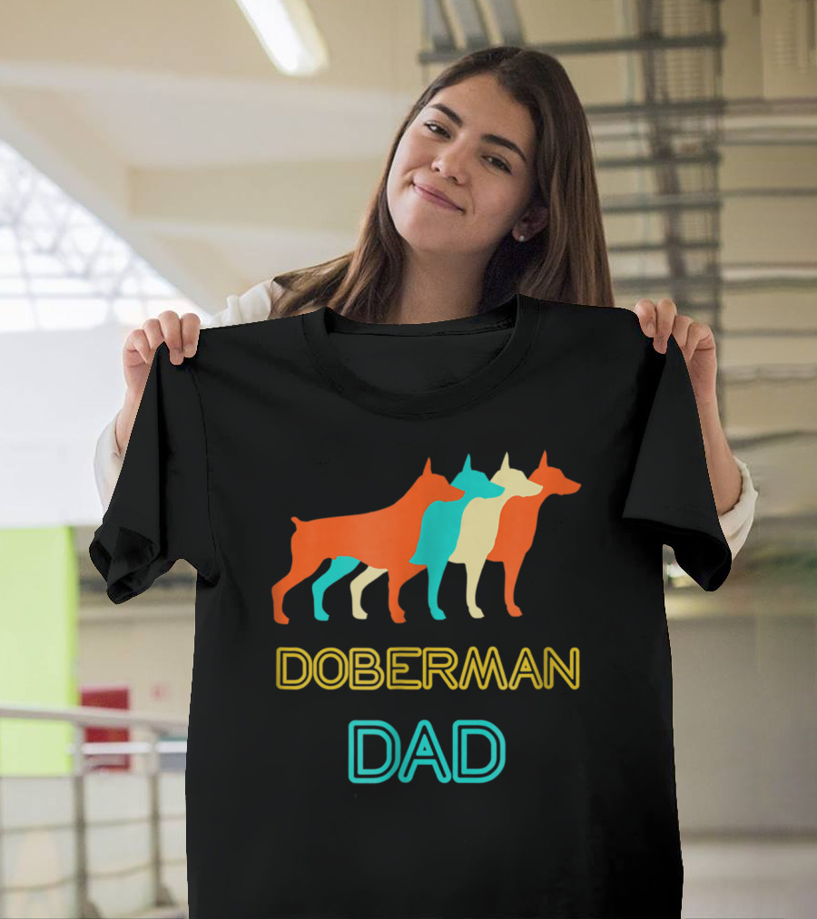 Doberman Dad Retro Colorful Silhouette Trio T-Shirt