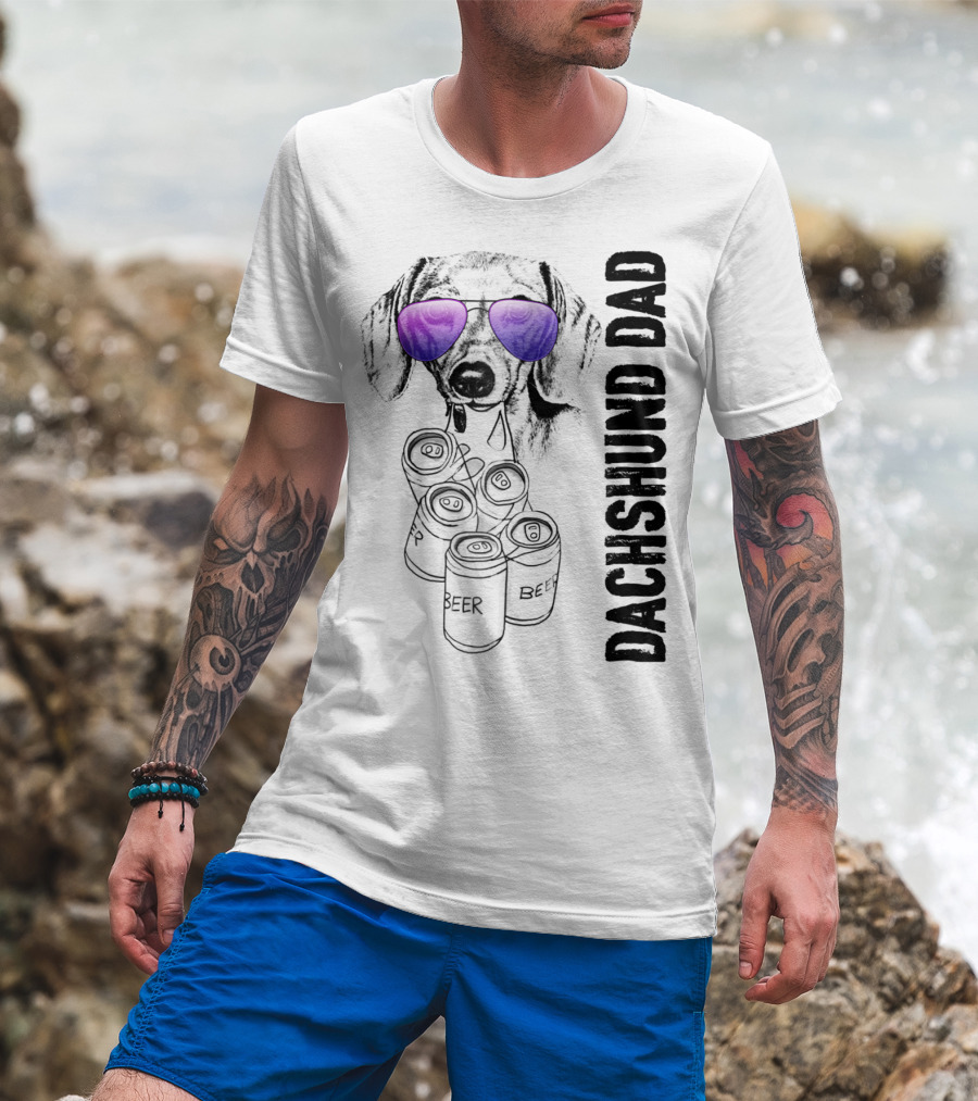 Dachshund Dad With Beer Cans And Sunglasses T-Shirt