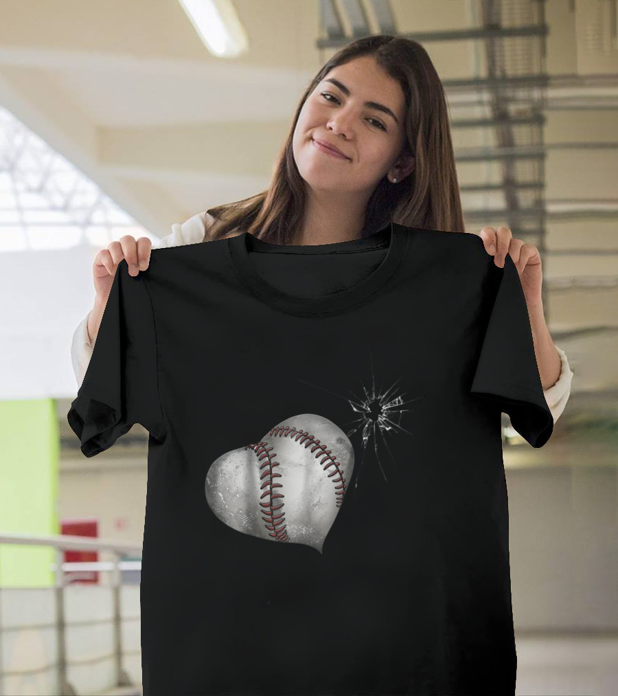 Baseball Heart Crack Funny Cute Love T-Shirt