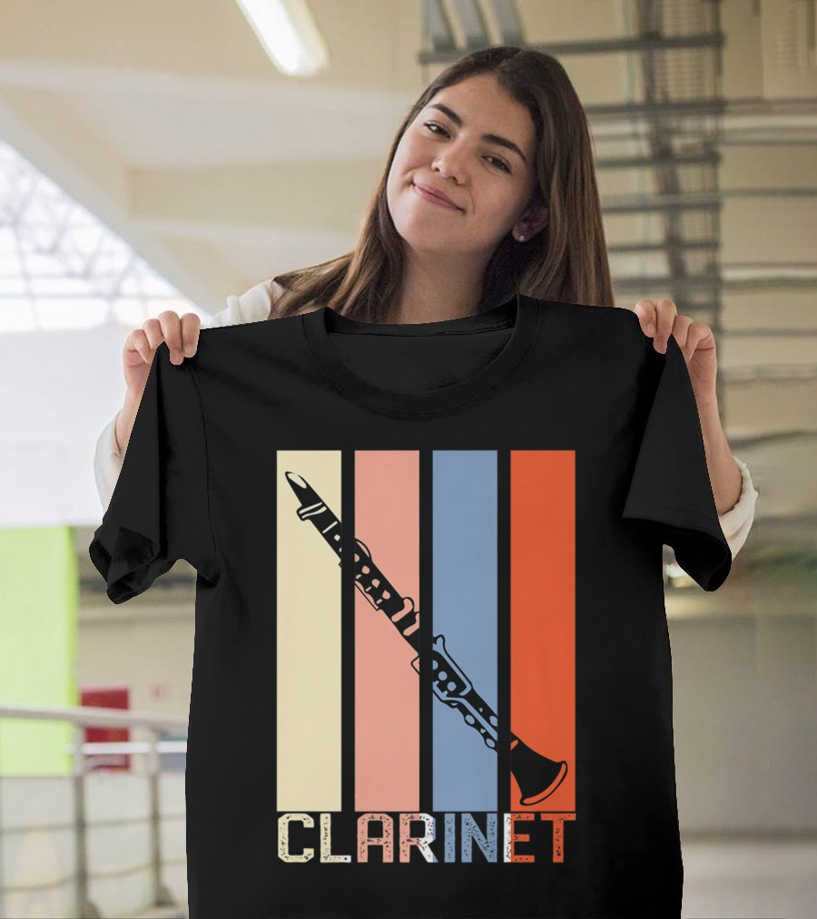 Clarinet Marching Band Dad High School Retro Instrument Stripes T-Shirt
