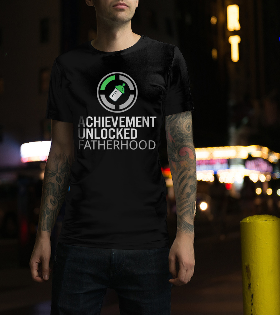 Achievement Unlocked Fatherhood Baby Bottle Gaming Symbol Dad T-Shirt