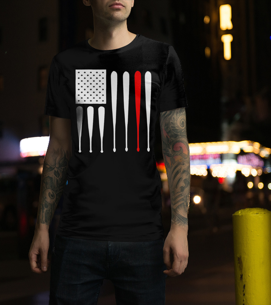 American Flag Baseball Dad Husband Patriotic Baseball Bats T-Shirt