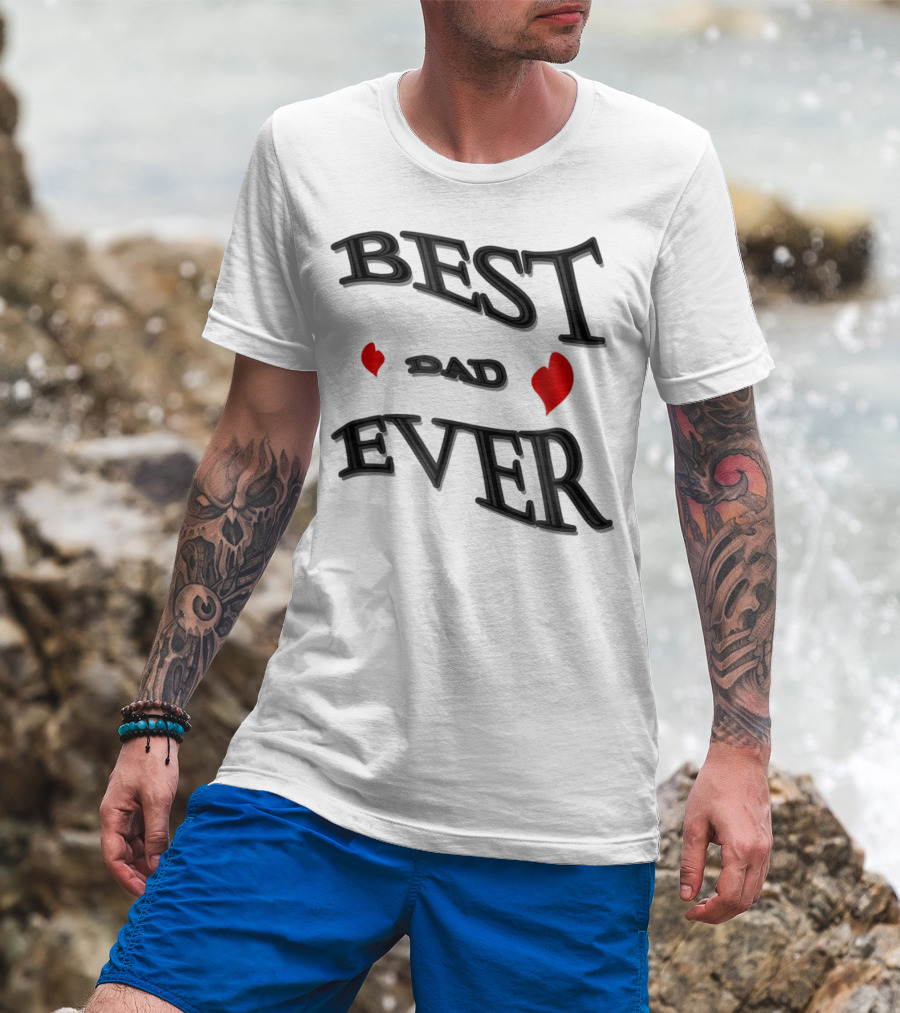 BEST DAD EVER Heart Design Bonus Sticker28 T-Shirt