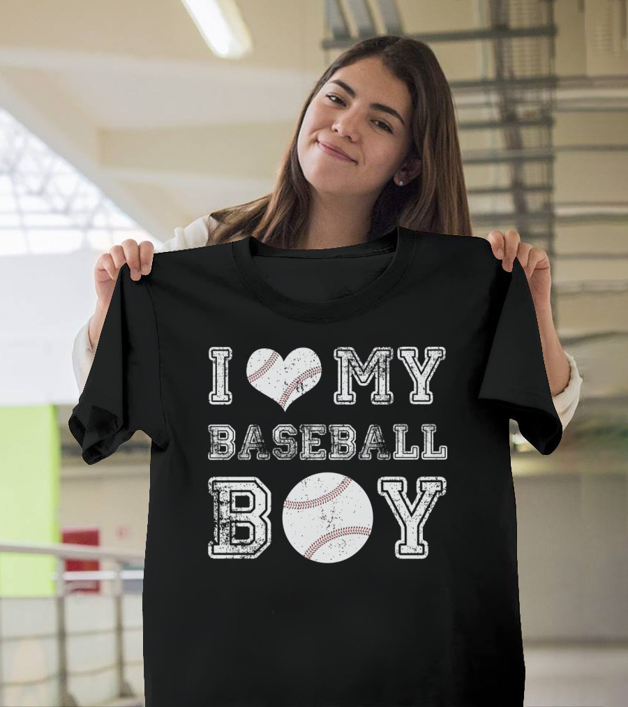 I Love My Baseball Boy Heart Baseball T-Shirt