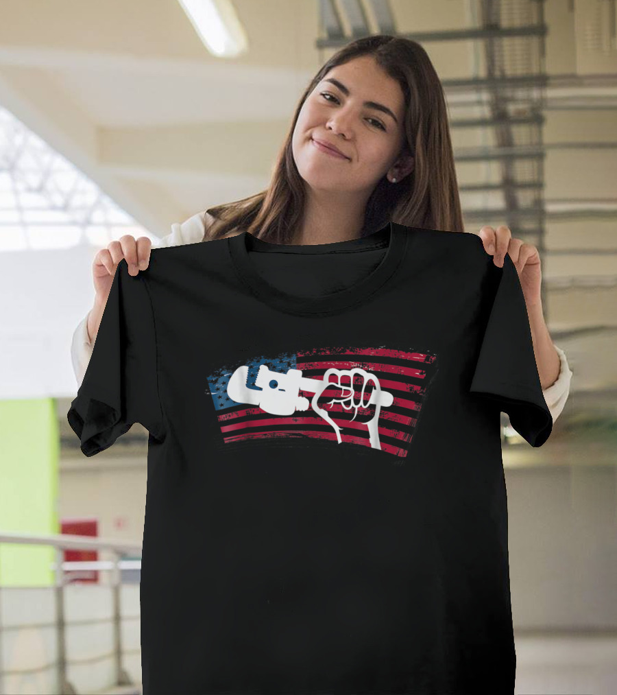 American Flag Plumber Dad Wrench Fist T-Shirt