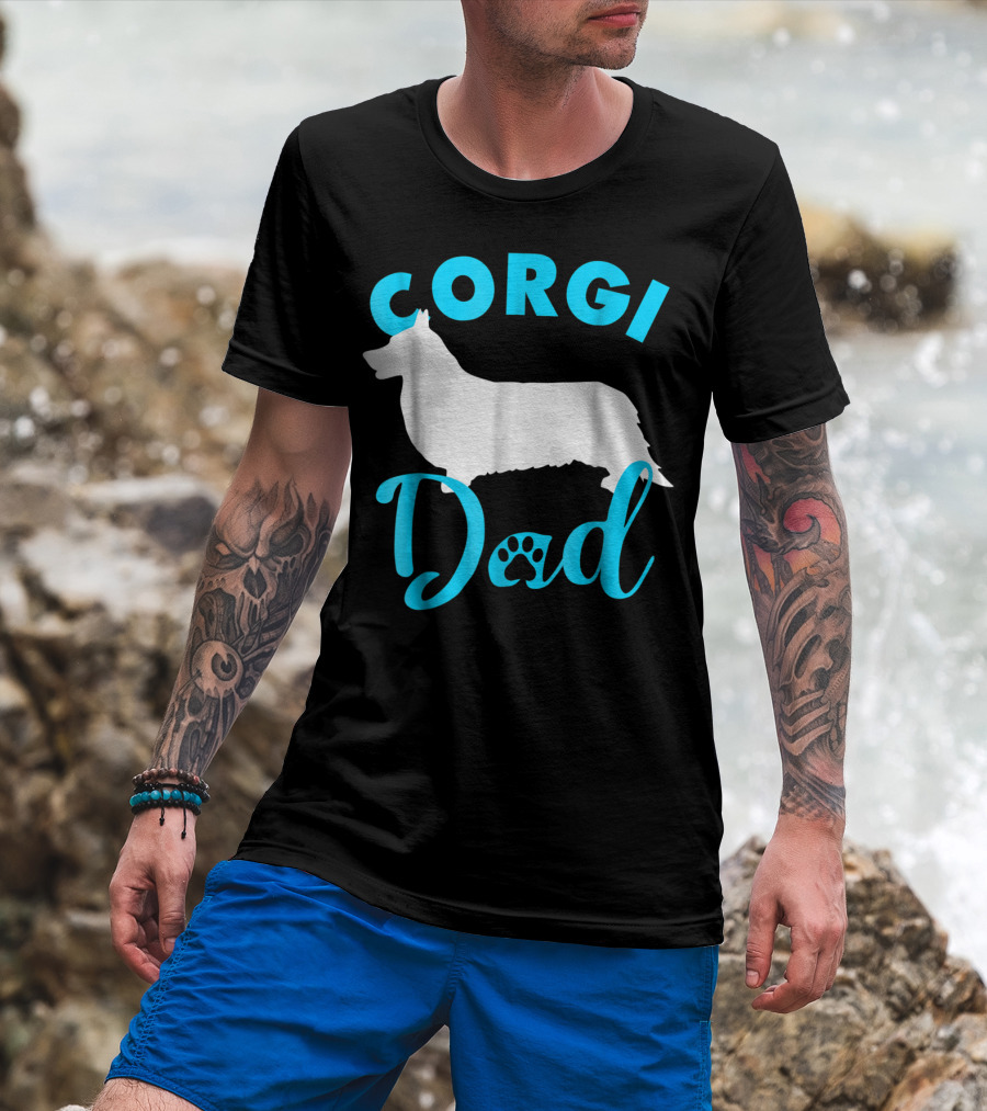 Corgi Dad With Silhouette And Paw Print Accents T-Shirt