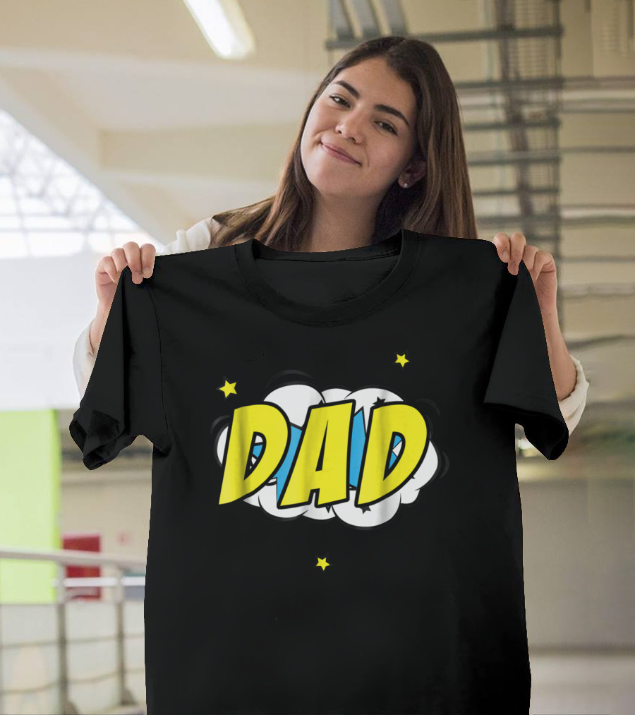Dad Comic Book Style Action Burst with Stars T-Shirt